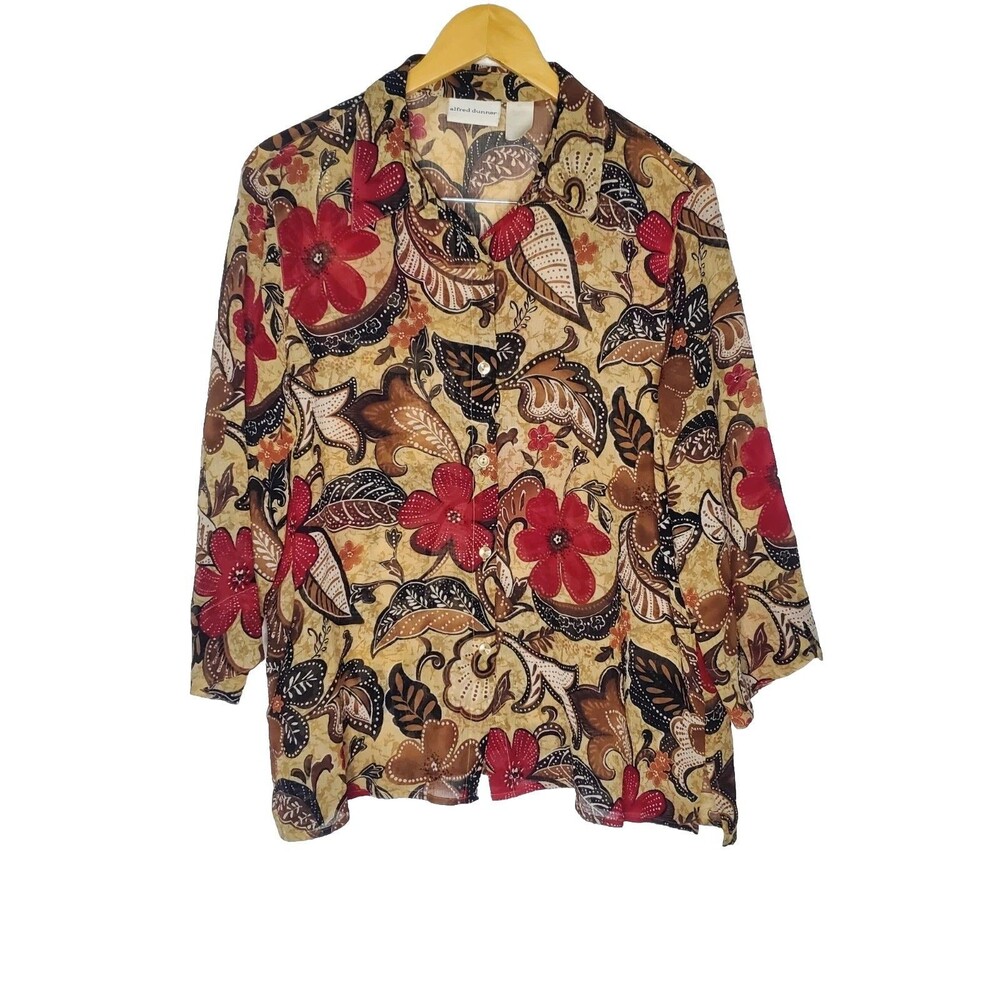 Alfred Dunner Red And Brown Button Up Blouse Size 16 Vintage, Retro